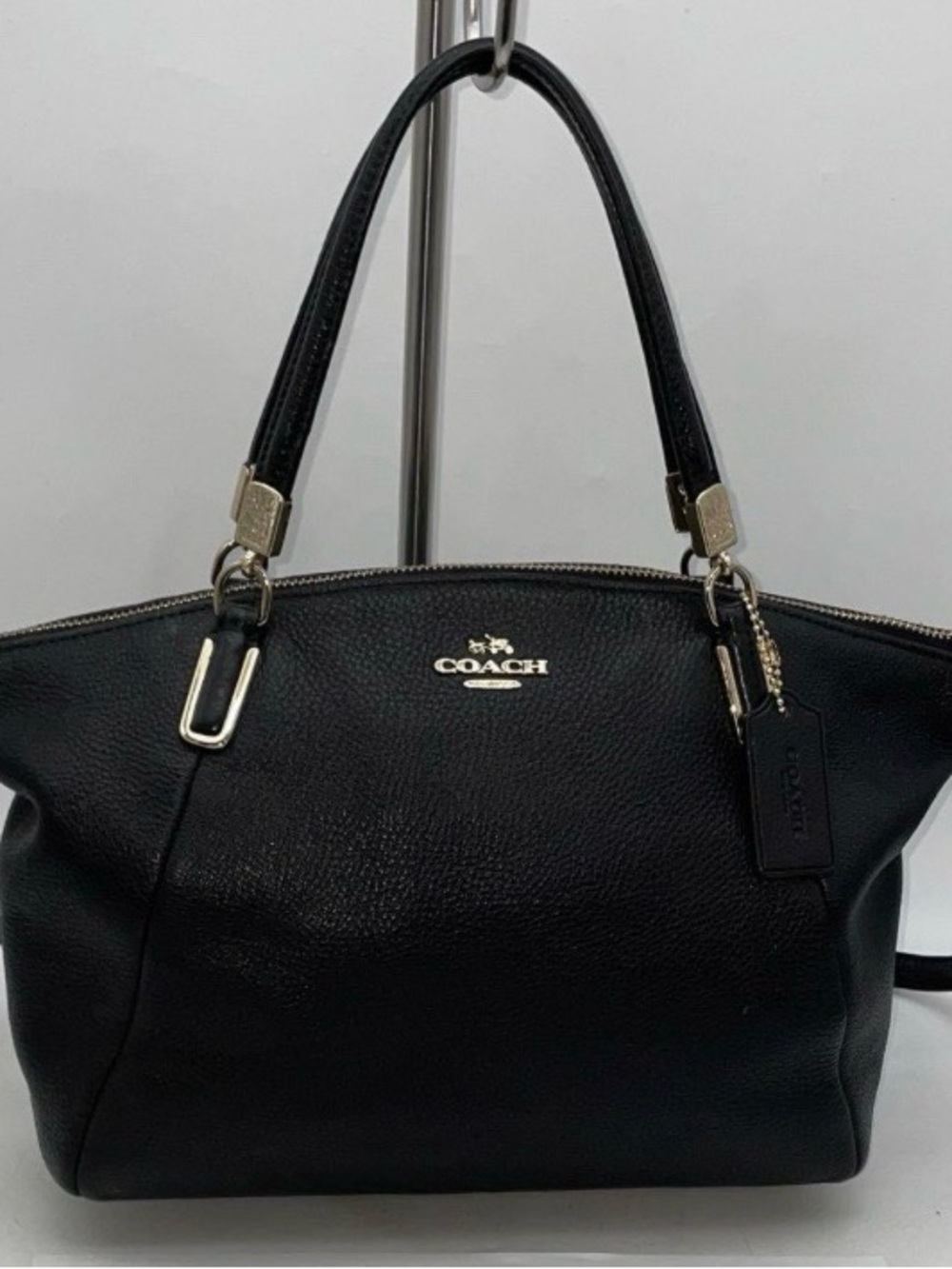 Coach Black Pebbled Leather Shoulder Tote with Removable Strap